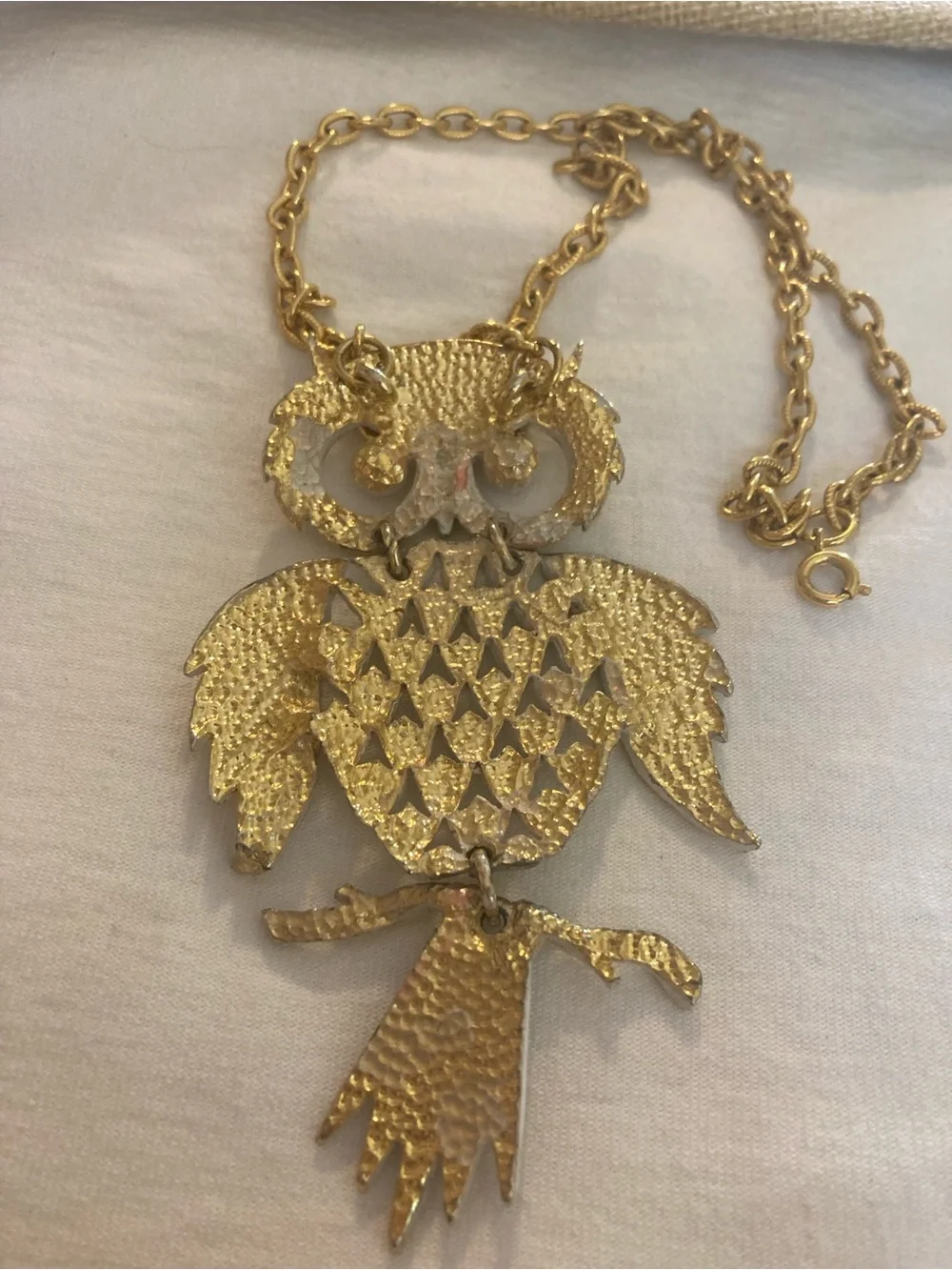 Large Articulated Owl Vintage Pendant Necklace